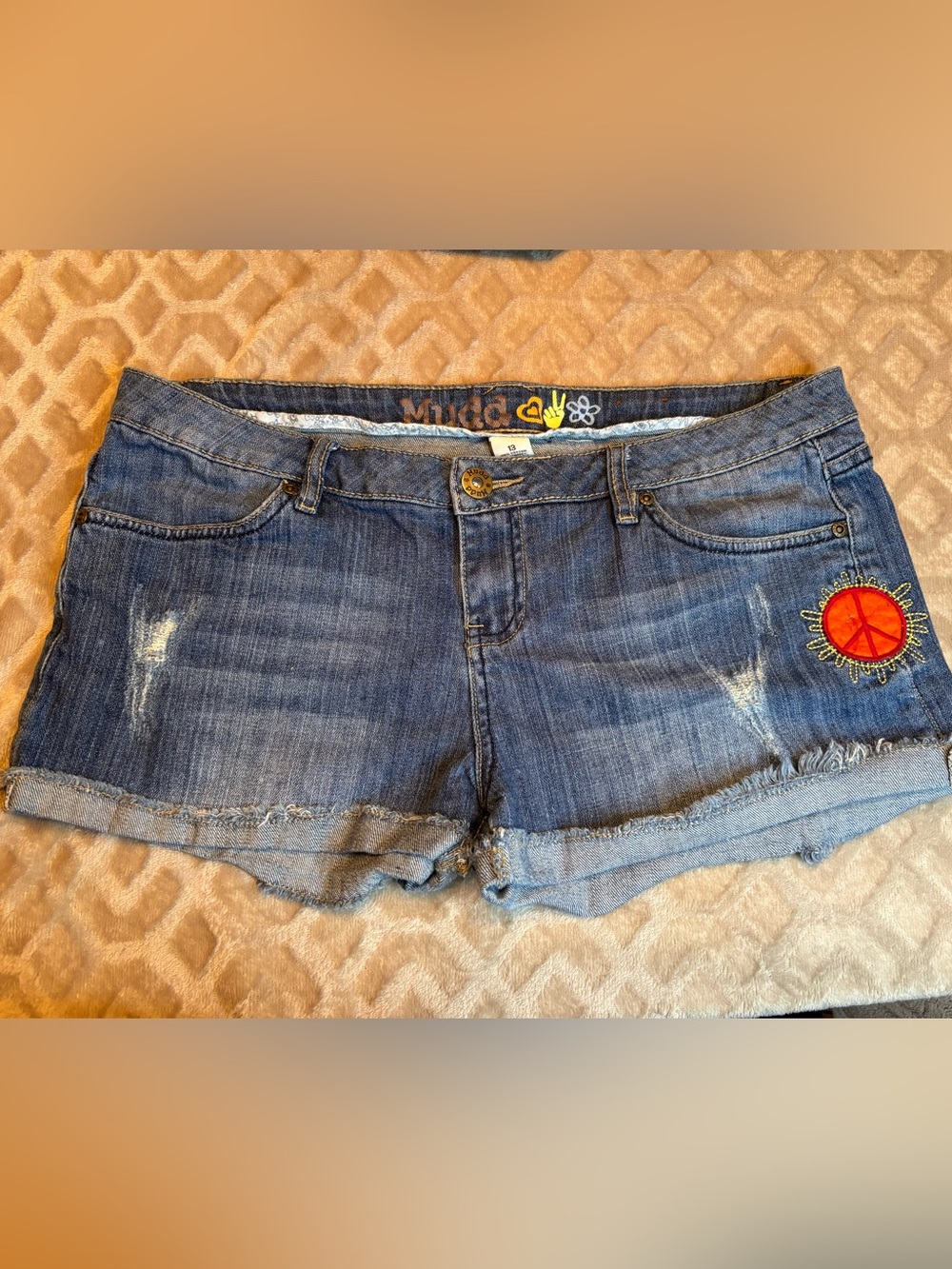 Mudd Medium Blue Denim Cutoff Shorts with Frayed Hem